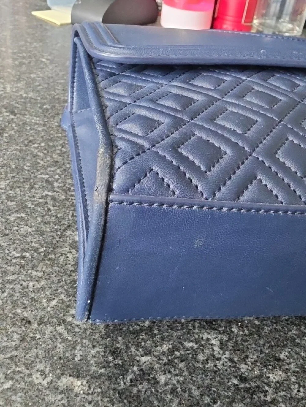 Tory Burch Navy Leather Quilted Flap Shoulder Bag with Gold Chain